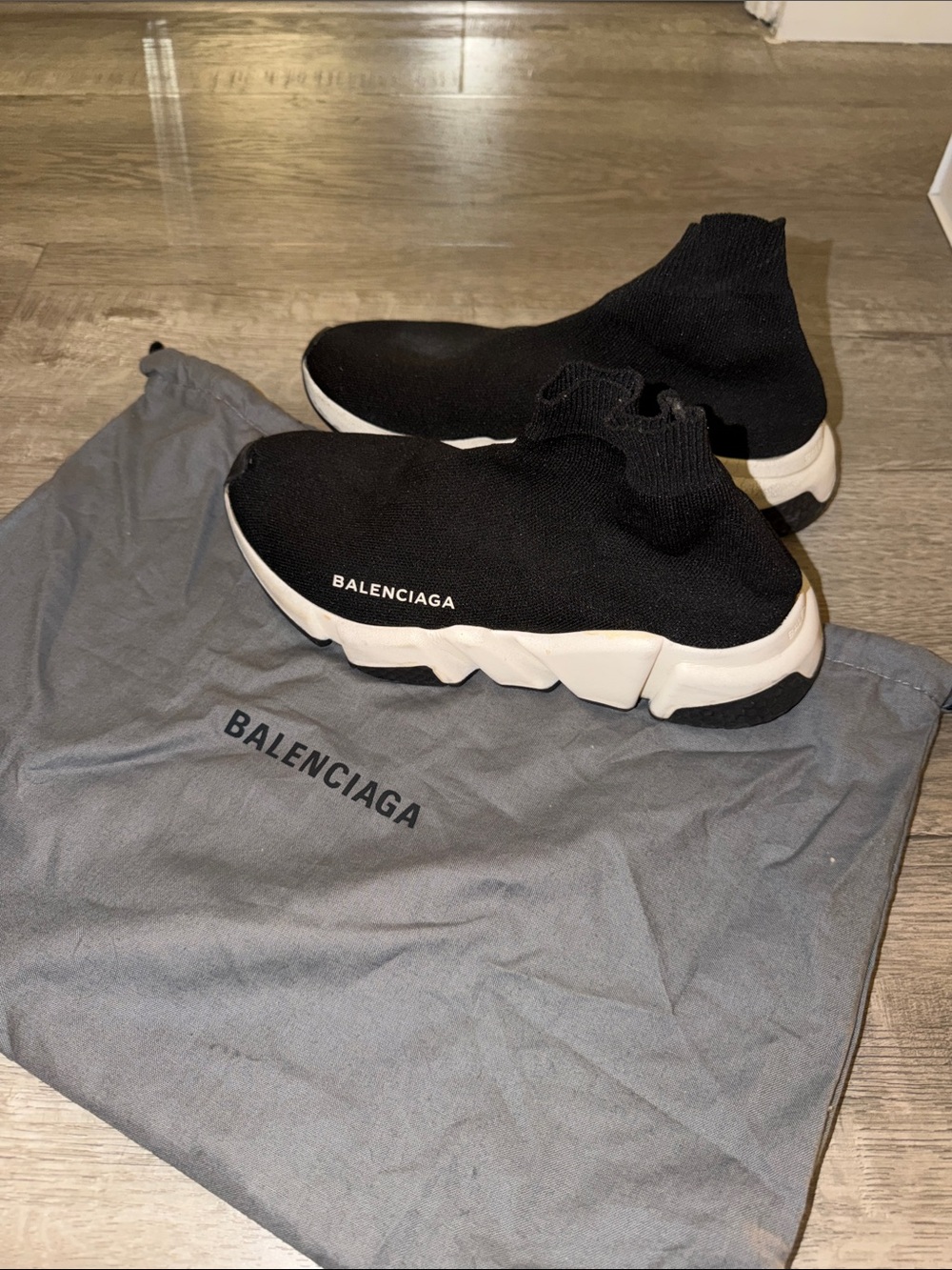 Balenciaga Black Sock-Style Sneakers with White Sole
